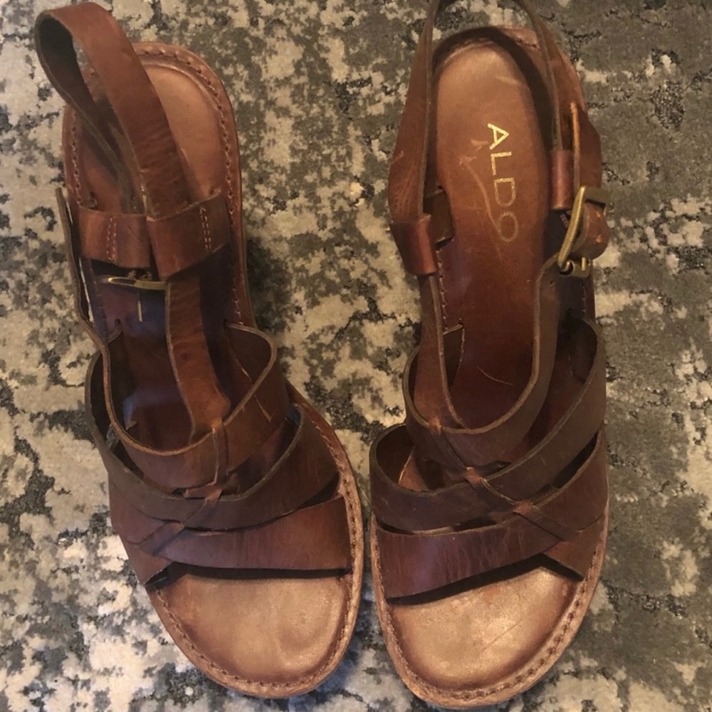 Aldo - Leather Wooden Heel Sandal